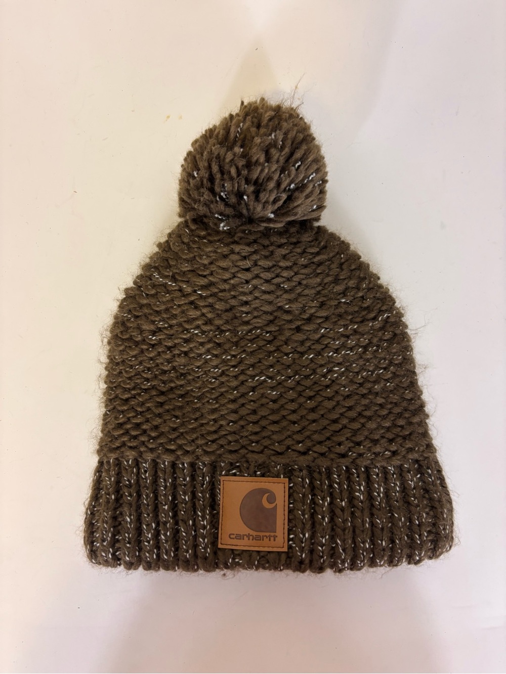 Carhartt Olive Brown Fleece Lined Pom-Pom Knit Winter Beanie Hat
